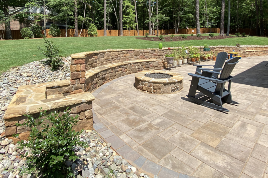 Natural Rock Patio with Rock Fire Pit outdoor living solution in Birmingham